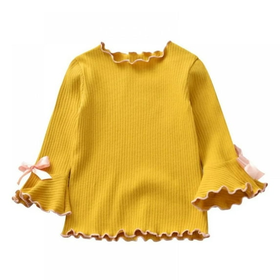 XBASW Baby Kids Girls T-Shirt Long Sleeves Tees Toddler Spring Fall Ruffle Blouse Tops for Little/Big Girl 3-8 Years
