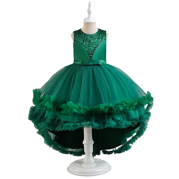 XBASW Baby Kids Girls Trailing Dress Sleeveless Princess Dress Toddler Girls Hosting Evening Pageant Performance Gown for 4-12 Years