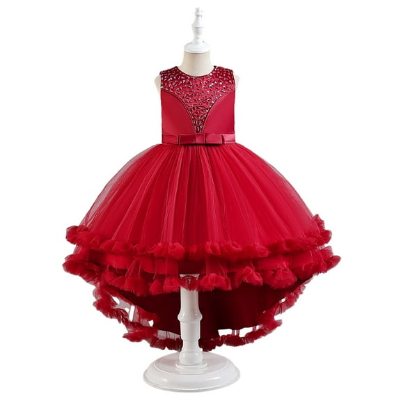 XBASW Baby Kids Girls Trailing Dress Sleeveless Princess Dress Toddler Girls Hosting Evening Pageant Performance Gown for 4-12 Years