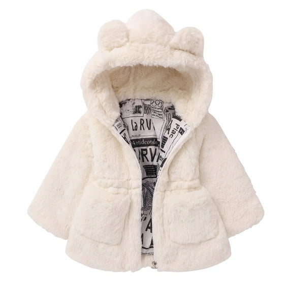 XBASW Baby Kids Girls Winter Warm Coat Toddler Faux Fur Wool Jacket with Ear Hood 1-8T