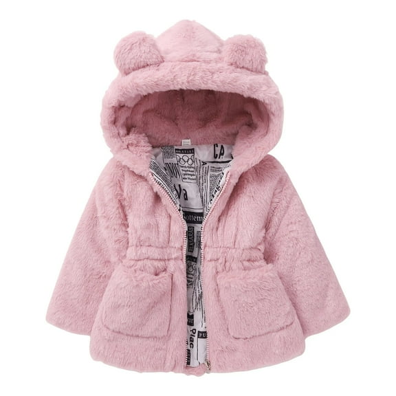 XBASW Baby Kids Girls Winter Warm Coat Toddler Faux Fur Wool Jacket with Ear Hood 1-8T