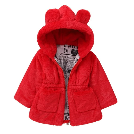 XBASW Baby Kids Girls Winter Warm Coat Toddler Faux Fur Wool Jacket with Ear Hood 1-8T