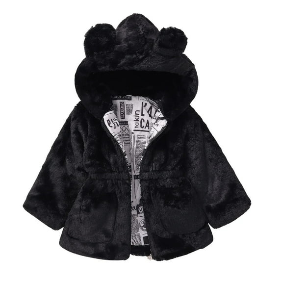XBASW Baby Kids Girls Winter Warm Coat Toddler Faux Fur Wool Jacket with Ear Hood 1-8T