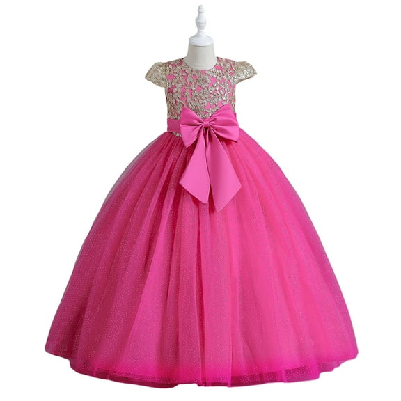 XBASW Baby Kids Princess Long Dress Sleeveless Sequins Wedding Dresses Toddler Prom Puffy Tulle Tutu Party Gown for Girls 4-12 Years