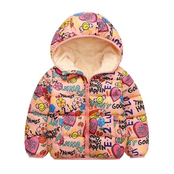 XBASW Baby Kids Winter Fleece Jacket Boys Girls Cartoon Hoodies Coat Zipper Puffer down Cotton Jacket Warm Snowsuit for 1- 7 Years
