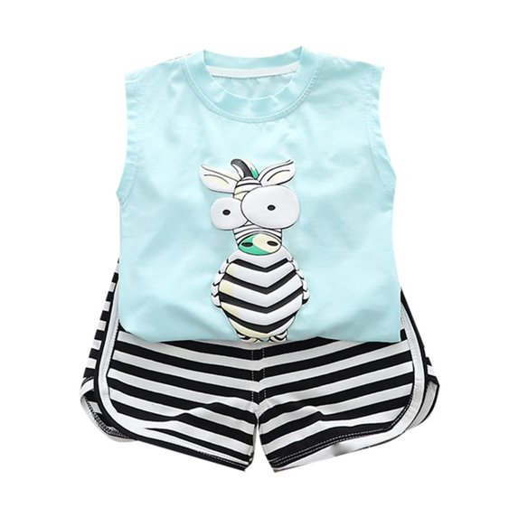 XBASW Baby Newborn Boys Summer Tank Outfit Toddler Crewneck Cartoon Camisoles and Striped Shorts Boys Cotton Two-Piece Set 6M-5Years