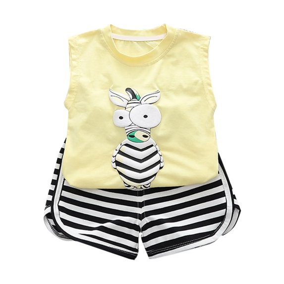 XBASW Baby Newborn Boys Summer Tank Outfit Toddler Crewneck Cartoon Camisoles and Striped Shorts Boys Cotton Two-Piece Set 6M-5Years