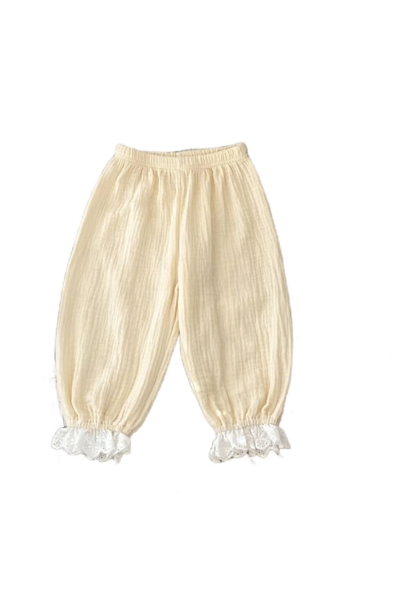 Baby Newborn Girls Harem Pants Summer Loose Trousers Lace Leg Bottoms Girls Solid Color Anti-Mosquito Pants for 0-2T