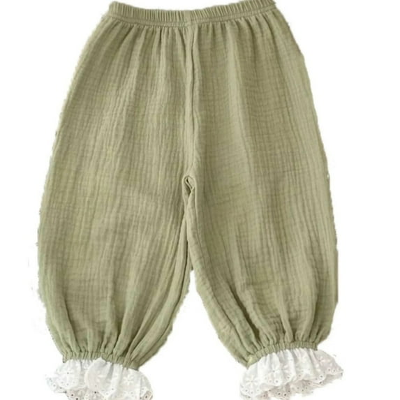 XBASW Baby Newborn Girls Harem Pants Summer Loose Trousers Lace Leg Bottoms Girls Solid Color Anti-Mosquito Pants for 0-2T