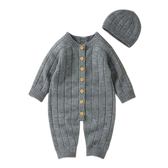 XBASW Baby Newborn Knitted Romper with Hat Set Boys Girls Long Sleeve Sweater Romper Clothes Fall Winter Warm Onesies for 0-18M