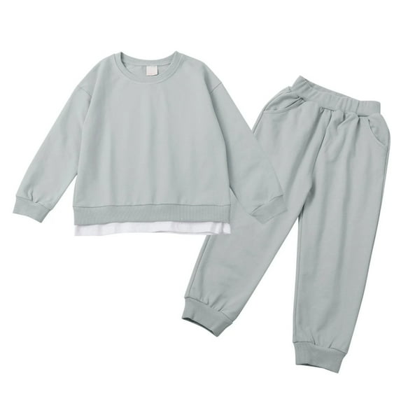 XBASW Baby Toddler Boys Girls Spring Fall Sweatshirt Sweatpants Two Piece Set Solid Color Long-Sleeved Sweater Sweatsuit Outfit for 6M -5T