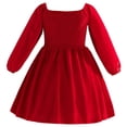 thumbnail image 1 of XBASW Baby Toddler Girls Christmas Velvet Dresses Fall Winter Long-Sleeved Casual Dresses Solid Color Tunic Shirts Dress for 1-5Y, 1 of 9