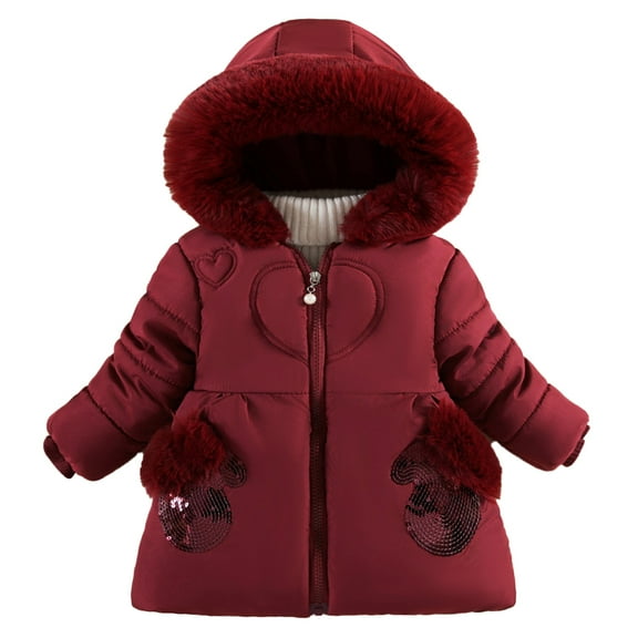 XBASW Baby Toddler Girls Hooded Coat Winter Fleece Jackets Warm Cotton Outerwear for Girls 1-5Y