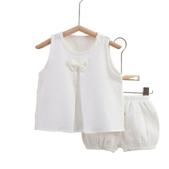 XBASW Baby Toddler Girls Shorts Outfits Infant Girls Sleeveless Bow Shirt with Bloomers Shorts Summer Cotton Set for 6M-5T