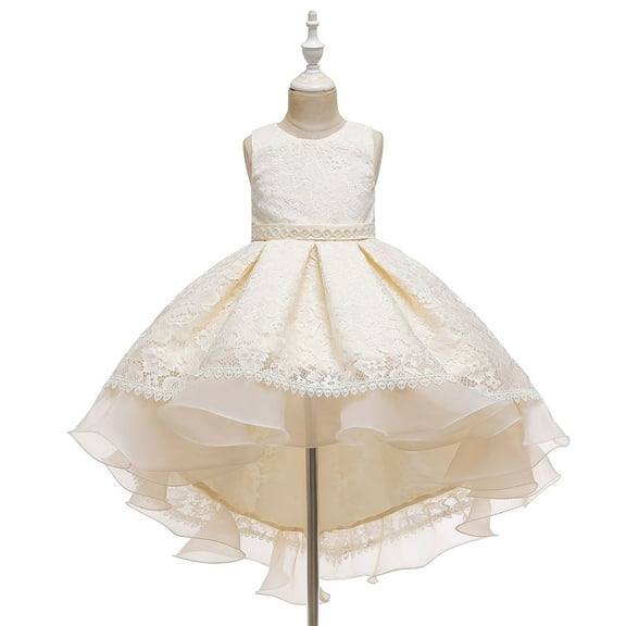 XBASW Baby Toddler Girls Sleeveless Lace Dress Tulle Trailing Princess Dresses Kids Girls Birthday Party Prom Ball Gown Dress 3-14T