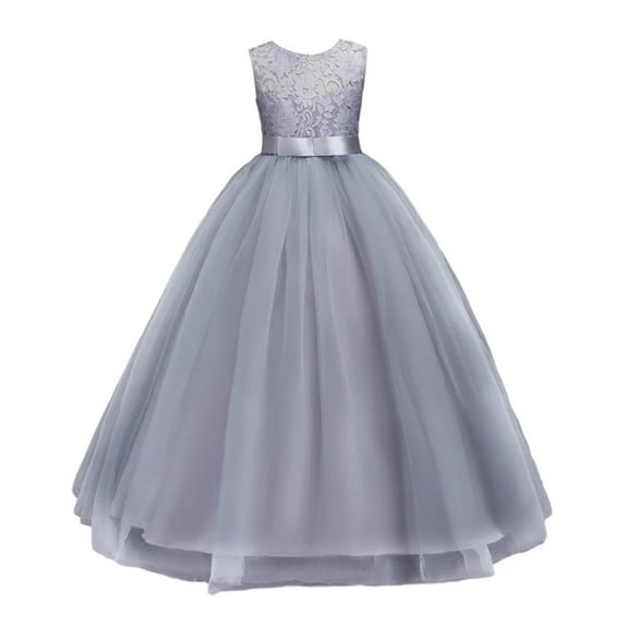 XBASW Big Kids Girls Lace Long Princess Dresses Toddler Formal Wedding Party Pageant Ball Gowns First Communion Puffy Tulle Dress for 3-14 Years