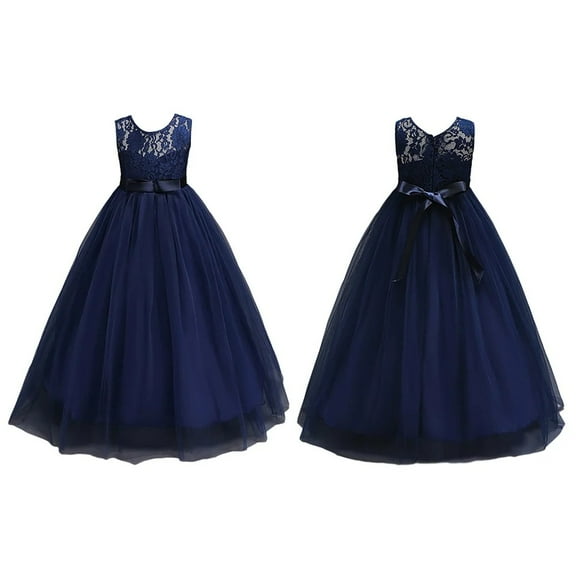 XBASW Big Kids Girls Lace Long Princess Dresses Toddler Formal Wedding Party Pageant Ball Gowns First Communion Puffy Tulle Dress for 3-14 Years