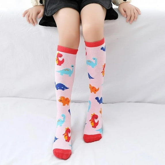 XBASW Boys Girls Socks Dinosaur Cartoon Knee High Socks Cozy Long Socks Cotton Tube Sock for Baby Toddler Kids 3-12Y