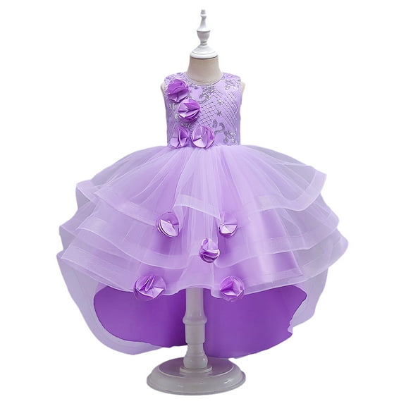 XBASW Flower Girls Princess Dresses for Baby Toddler Kids Trailing Dress Tulle Puffy Wedding Party Gown for Girls 4-12T