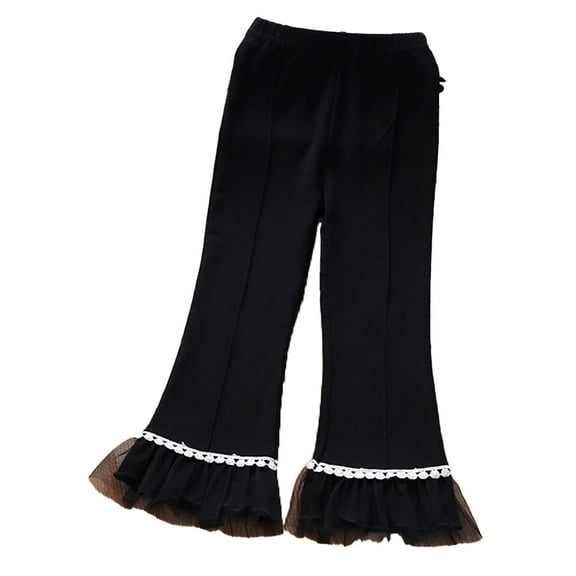 XBASW Girls Flare Leggings for Kids Toddler Lace Hem Bell Bottoms Spring Fall Baby Casual Stretch Trousers for Girls 2-8Y