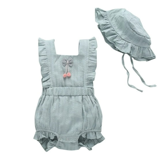 XBASW Infant Baby Girl Ruffled Sleeveless Romper Summer Jumpsuit Send Hat Cotton Bodysuit Clothes for 0-12 Months