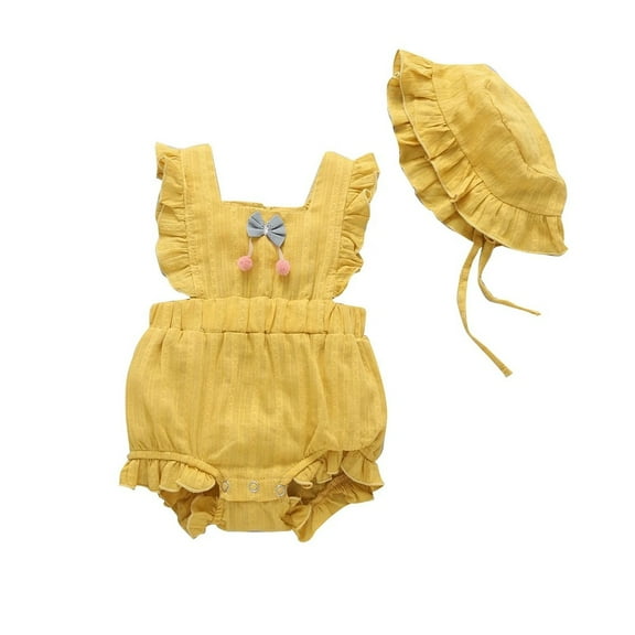 XBASW Infant Baby Girl Ruffled Sleeveless Romper Summer Jumpsuit Send Hat Cotton Bodysuit Clothes for 0-12 Months