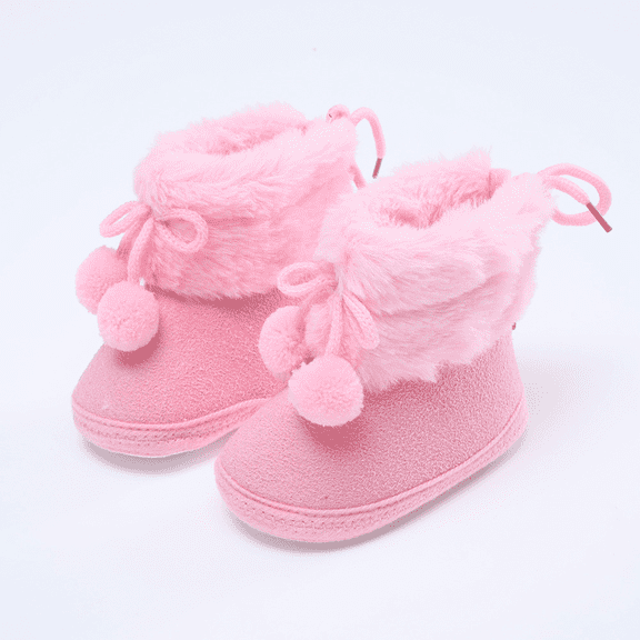 XBASW Infant Baby Girls Boys Coral Velvet Shoes Bow Winter Cotton Shoes Warm Soft Flats for 0-18M