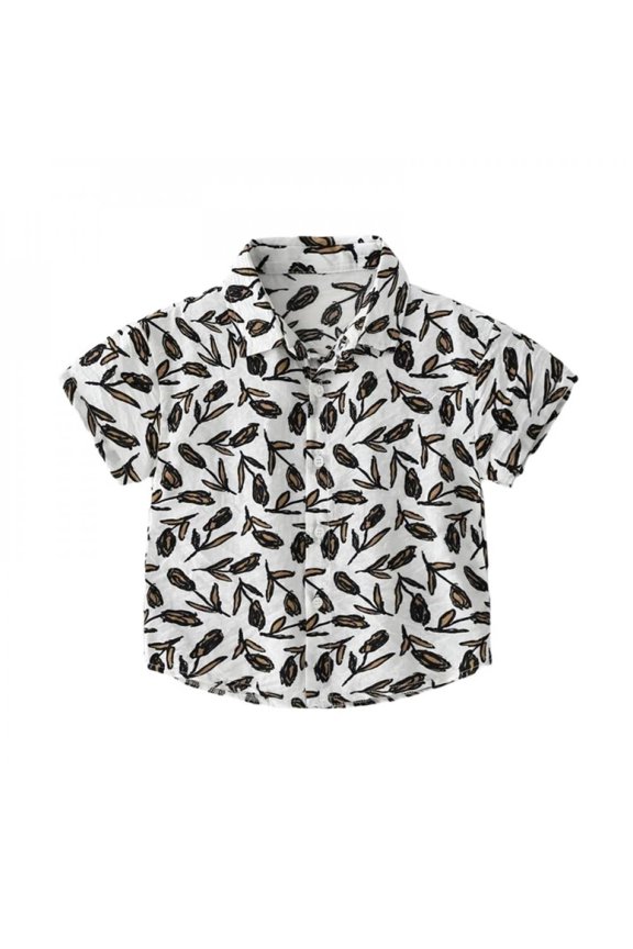 Kids Baby Boys Lapel Shirts Short Sleeve Print Dress Shirt Summer Cotton Blouses Tops for Boys 2-7Y
