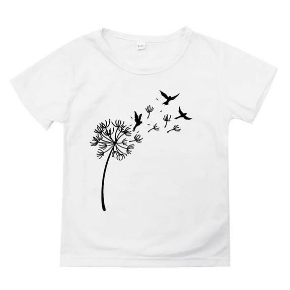 XBASW Kids Baby Dandelion Printed T-Shirt for Girls Summer Short Sleeve Tops 2-14 Years Teen Crewneck Tees Shirts for Girls
