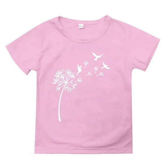 XBASW Kids Baby Dandelion Printed T-Shirt for Girls Summer Short Sleeve Tops 2-14 Years Teen Crewneck Tees Shirts for Girls