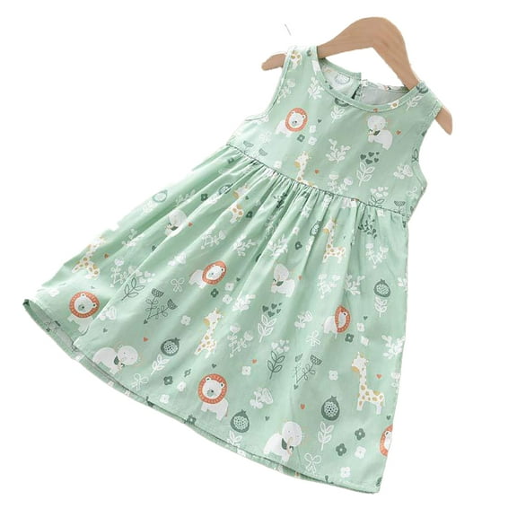 XBASW Kids Baby Girl's Dresses Summer Loose Vacation Style Casual Dress Cartoon Printing Swing Dresses for 2-8 Years Old