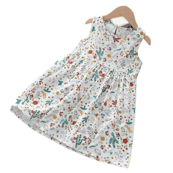 XBASW Kids Baby Girl's Dresses Summer Loose Vacation Style Casual Dress Cartoon Printing Swing Dresses for 2-8 Years Old