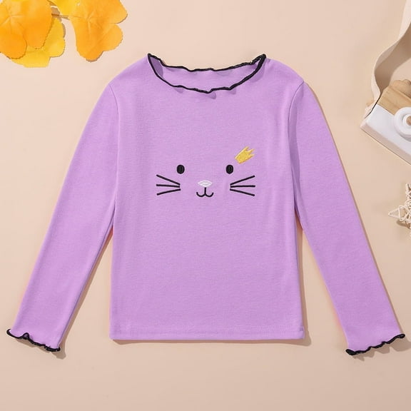 XBASW Kids Baby Girls Cat Printed Shirt Pullover Long Sleeve T-Shirt Basic Half Turtleneck T-Shirt Knit Tops For 2-8t
