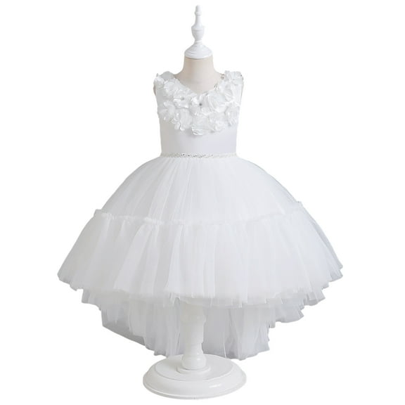 XBASW Kids Baby Girls Flower Dresses Sleeveless Tulle Princess Dress Flower Girl Trailing Performance Party Gowns Tutu for 4-12 Years