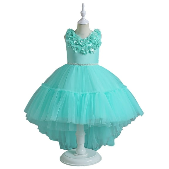 XBASW Kids Baby Girls Flower Dresses Sleeveless Tulle Princess Dress Flower Girl Trailing Performance Party Gowns Tutu for 4-12 Years