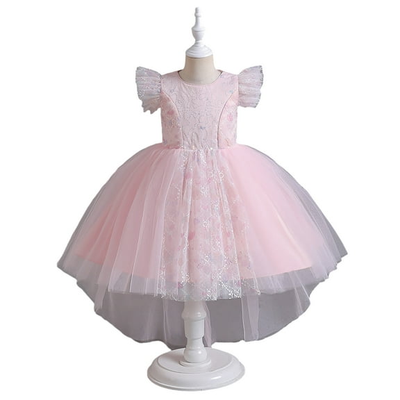 XBASW Kids Baby Girls Fly Sleeve Princess Dress Toddler Tulle Tutu Dresses Flower Girl Pageant Wedding Party Gown for 4-12 Years