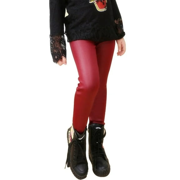 XBASW Kids Baby Girls Leather Pants Autumn Winter Fleece Leggings Thicken Warm Trousers PU Legging 2-12 Years