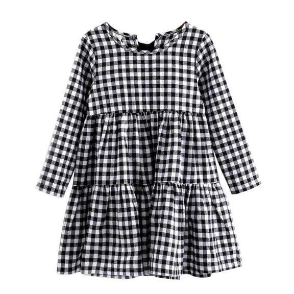 XBASW Kids Baby Girls Long Sleeve Dress Ruffle Tiered Casual Dresses Toddler Fall Spring Plaid Sundress 3-9T