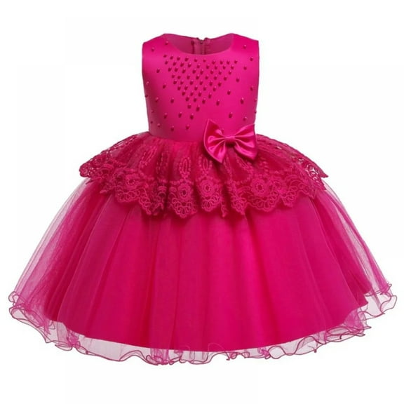 XBASW Kids Baby Girls Party Formal Princess Dresses Flower Girl Dress with Bowknot Toddler Tutu Wedding Party Gown 1-8T