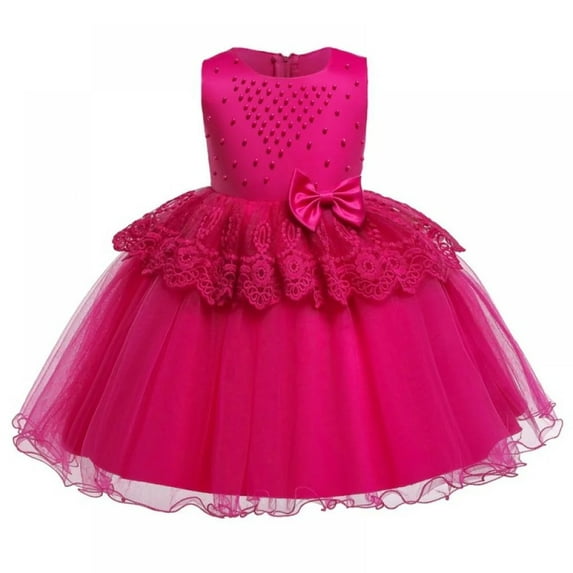 XBASW Kids Baby Girls Party Formal Princess Dresses Flower Girl Dress with Bowknot Toddler Tutu Wedding Party Gown 1-8T