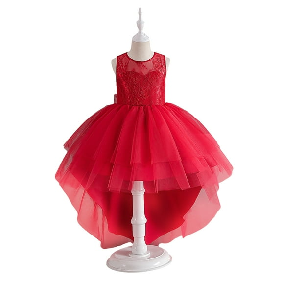 XBASW Kids Baby Sleeveless Lace Girls Dresses Flower Girl Trailing Princess Dress Toddler Performance Wedding Party Gown for Girls 4-12T