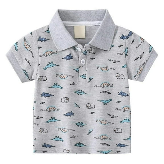 XBASW Kids Boys Dinosaur Print T-Shirt Baby Lapel Cotton Shirt Toddler Summer Short Sleeve Tees Shirt for Boys 1-6 Years