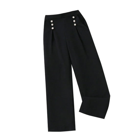 XBASW Kids Girl Straight Pants Decorative Button Trousers Solid Color Wide Leg Pants for Spring Summer