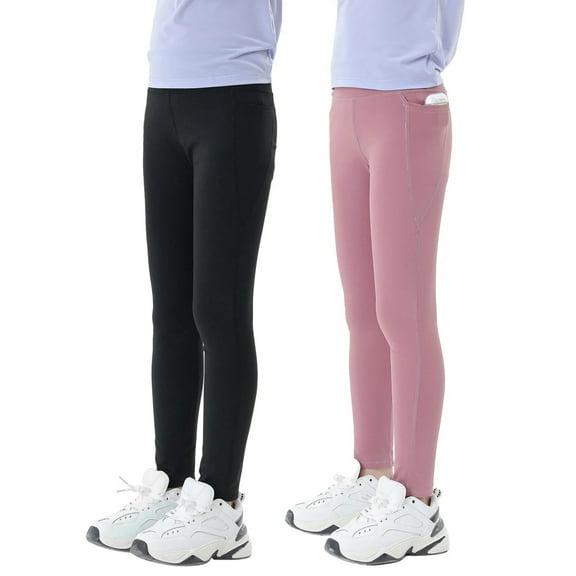 XBASW Kids Teen Girls 2-Pack Yoga Leggings Stretch Active Workout Pants Solid Color Trousers for Spring Fall