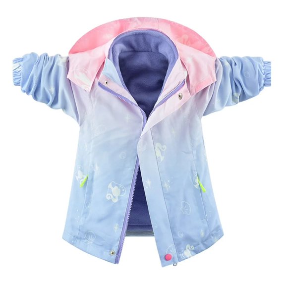 XBASW Kids Teen Girls Fleece Windbreaker Jacket 2-in-1 Colorful Trench Coat Toddler Fall Winter Warm Outerwear Jakcet 3-13Y