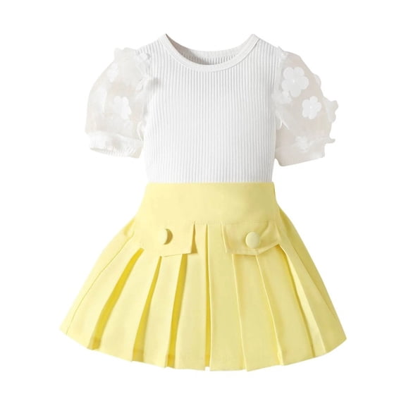 XBASW Kids Toddler Baby Girls Skirts Outfit Summer Three-Dimensional Petal Short Sleeve Top Skirt Set for 1-6 Years