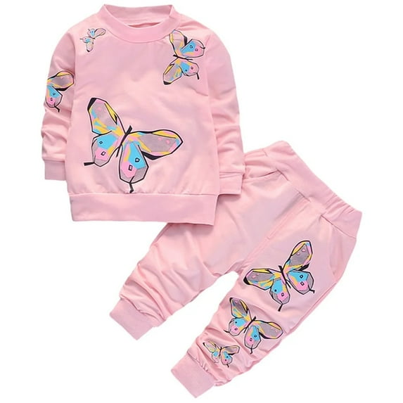 XBASW Kids Toddler Baby Girls Tracksuit Outfits Long Sleeve Butterfly Print Sweatshirts Top and Sweatpants Spring Fall 2PCS Set 1-9T