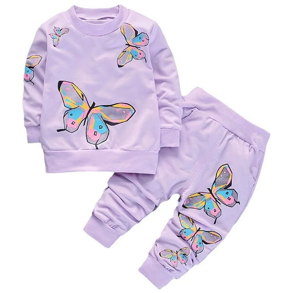 XBASW Kids Toddler Baby Girls Tracksuit Outfits Long Sleeve Butterfly Print Sweatshirts Top and Sweatpants Spring Fall 2PCS Set 1-9T