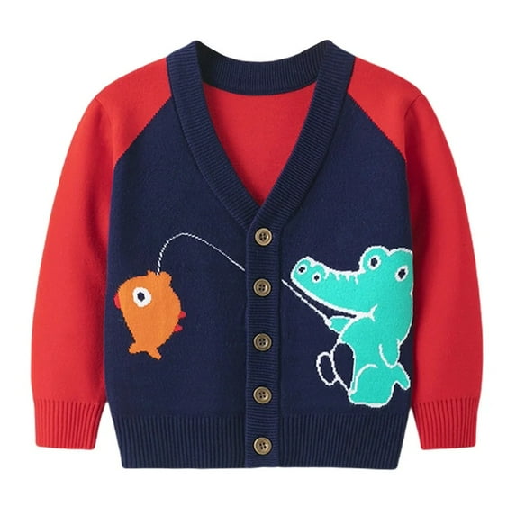 XBASW Kids Toddler Boys Dinosuar Cardigan Sweater Button Knit Tops Boys Spring Fall Sweater Coat for Baby 2-7T