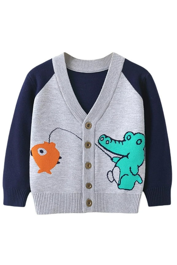Kids Toddler Boys Dinosuar Cardigan Sweater Button Knit Tops Boys Spring Fall Sweater Coat for Baby 2-7T